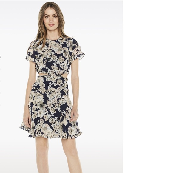 Floral Navy Dress with Open Back - Picture 3 of 13